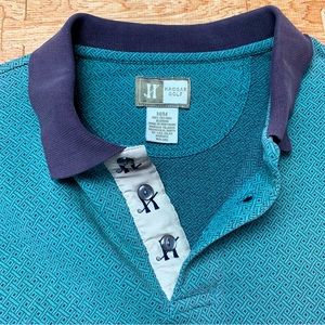 Vintage Haggar Golf Polo Shirt Mens Medium Blue Short Sleeve Crazy Abstract 90s